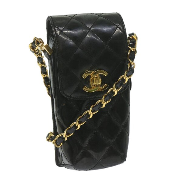 CHANEL Matelasse Chain Shoulder Bag Patent leather Black CC Auth - Picture 1 of 15